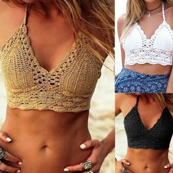 Tops - New White Handmade Crochet Halter Backless top